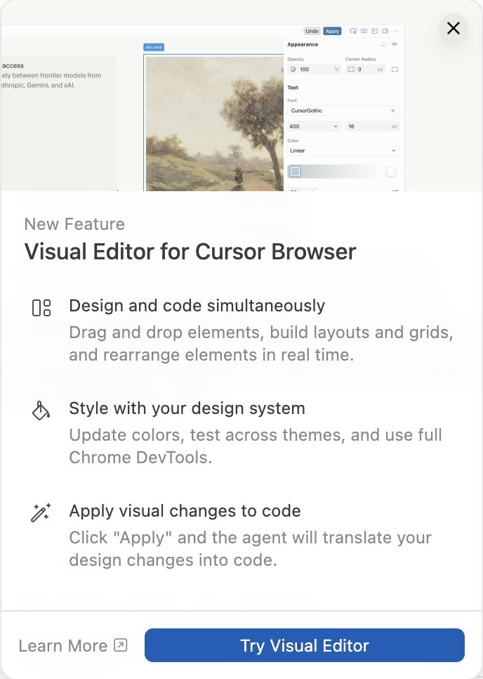 Cursor Visual Editor: Canva-level ease without low-code lock-in